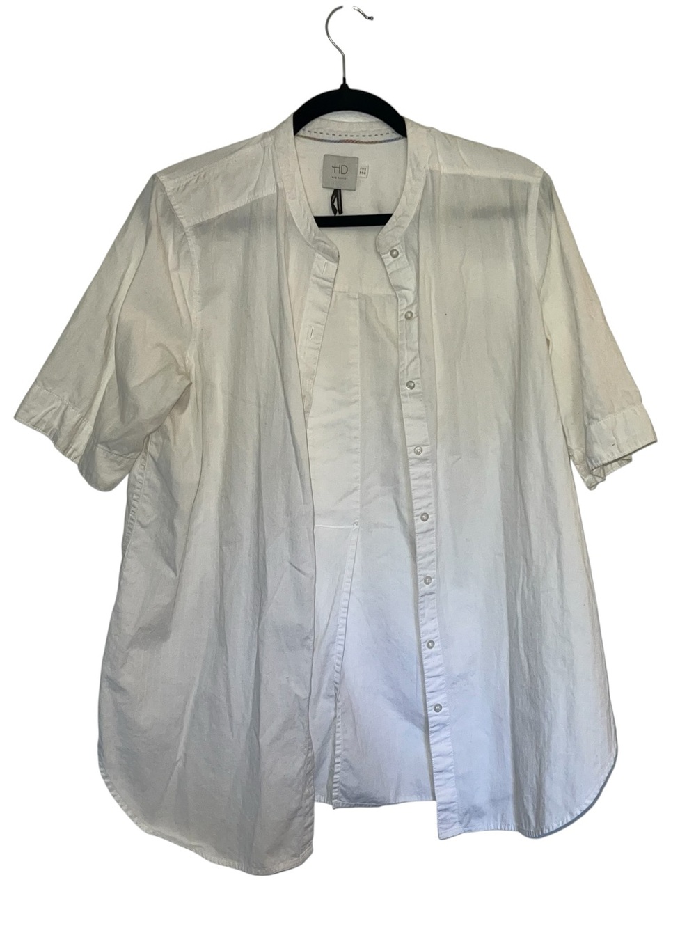 Anthropologie HD in Paris White Poplin Band Collar Hi-Low Blouse